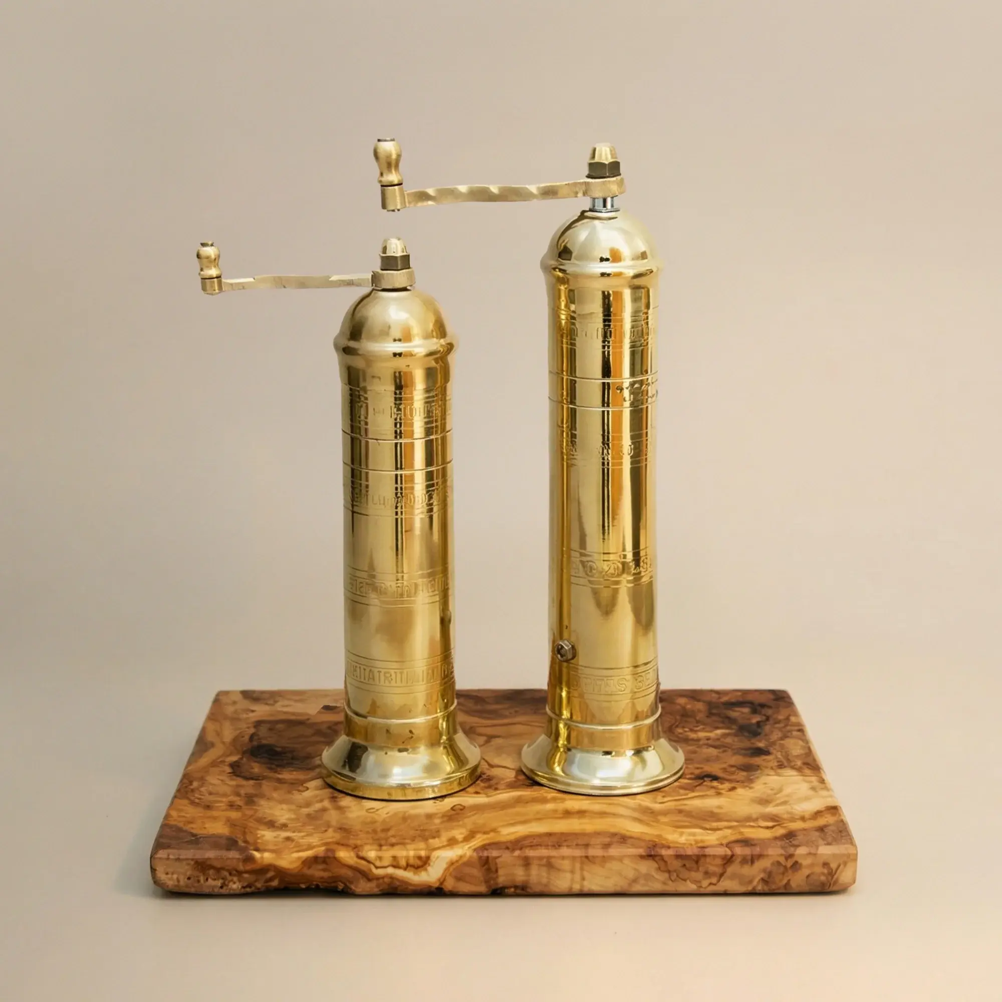 Brass Mills & Olive Wood Board Set